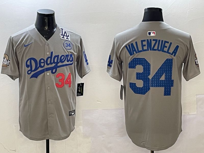 Men Los Angeles Dodgers 34 Valenzuela Grey Fashion 2025 Nike MLB Jersey style 2